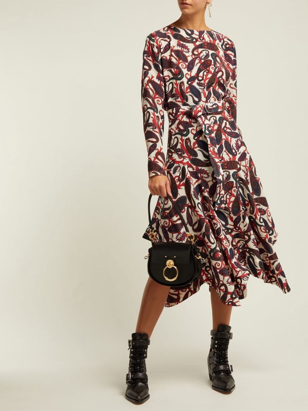 Chloé Silk Paisley Print Asymmetrical Dress Women’s FR 38 US 6 Ivory